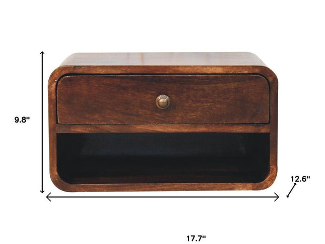 18" Brown Solid Wood One Drawer Floating Nightstand