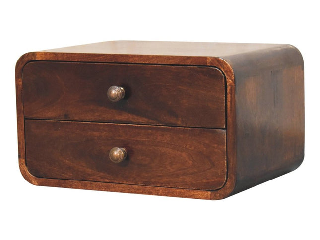 18" Brown Solid Wood Two Drawer Floating Nightstand