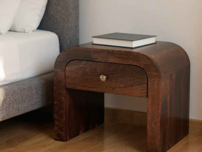 16" Walnut Solid Wood One Drawer Nightstand