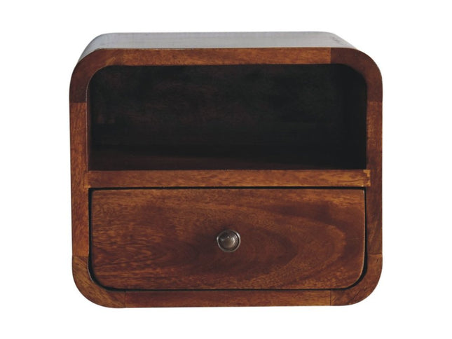 12" Brown Solid Wood Square One Drawer Floating Nightstand