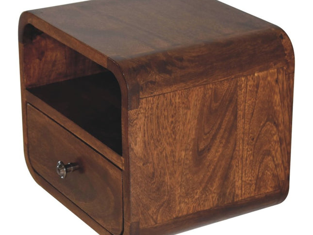 12" Brown Solid Wood Square One Drawer Floating Nightstand