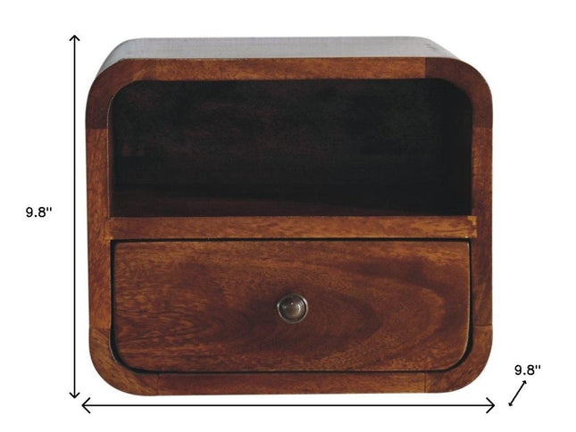 12" Brown Solid Wood Square One Drawer Floating Nightstand