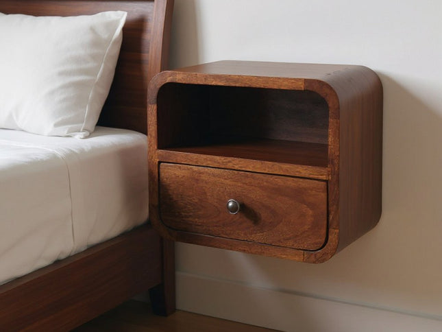 12" Brown Solid Wood Square One Drawer Floating Nightstand