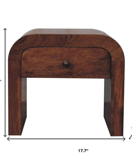 16" Brown Solid Wood One Drawer Arched Nightstand
