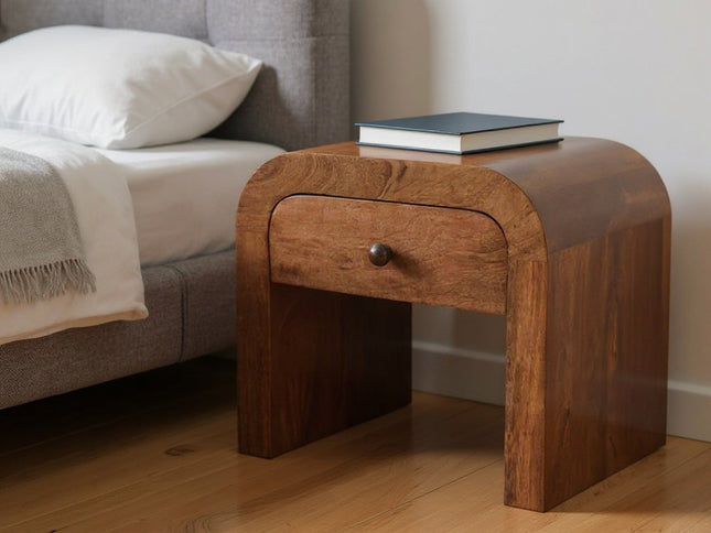 16" Brown Solid Wood One Drawer Arched Nightstand