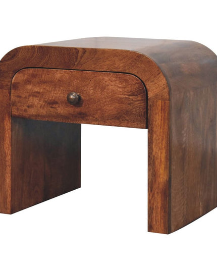 16" Brown Solid Wood One Drawer Arched Nightstand