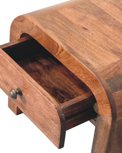 16" Brown Solid Wood One Drawer Arched Nightstand