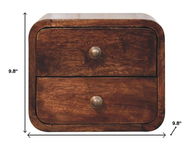 12" Walnut Solid Wood Square Two Drawer Floating Nightstand