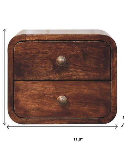 12" Walnut Solid Wood Square Two Drawer Floating Nightstand
