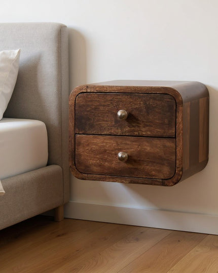 12" Walnut Solid Wood Square Two Drawer Floating Nightstand