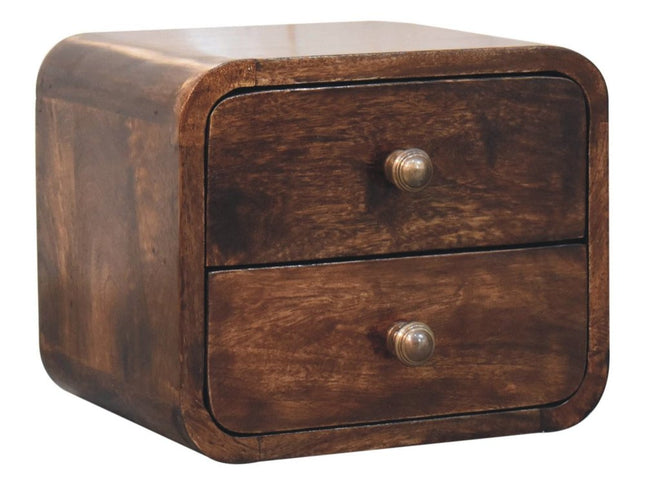 12" Walnut Solid Wood Square Two Drawer Floating Nightstand