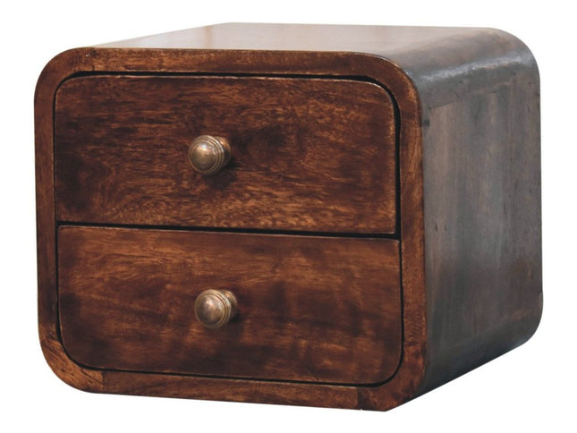 12" Walnut Solid Wood Square Two Drawer Floating Nightstand