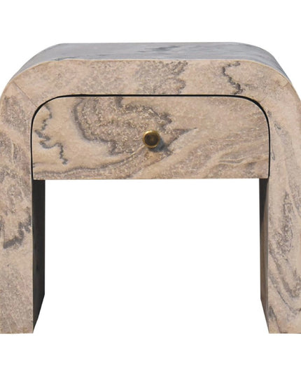 16" Beige And Gray Faux Marble One Drawer Nightstand