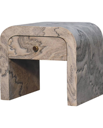 16" Beige And Gray Faux Marble One Drawer Nightstand