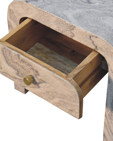 16" Beige And Gray Faux Marble One Drawer Nightstand