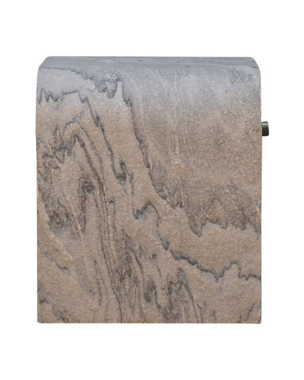 16" Beige And Gray Faux Marble One Drawer Nightstand