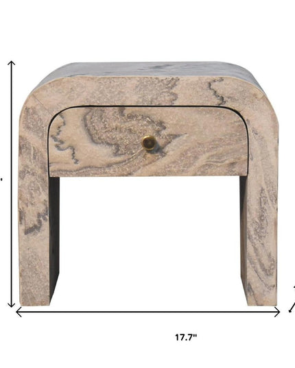 16" Beige And Gray Faux Marble One Drawer Nightstand