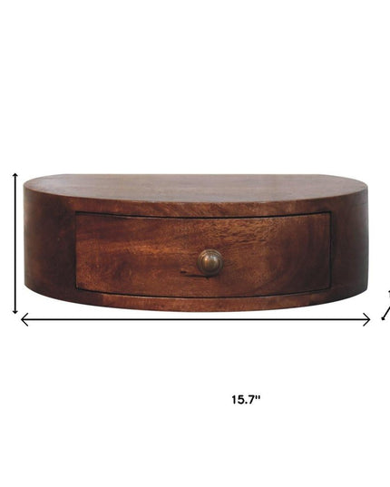 16" Brown Solid Wood One Drawer Half Moon Floating Nightstand