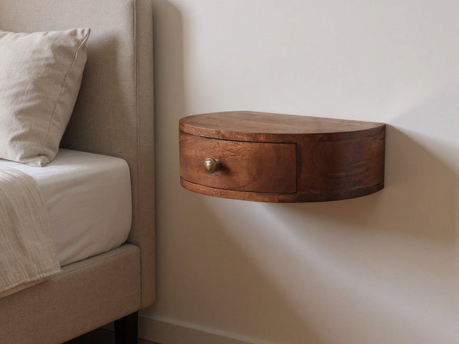 16" Brown Solid Wood One Drawer Half Moon Floating Nightstand