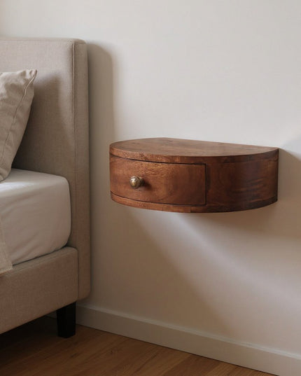16" Brown Solid Wood One Drawer Half Moon Floating Nightstand
