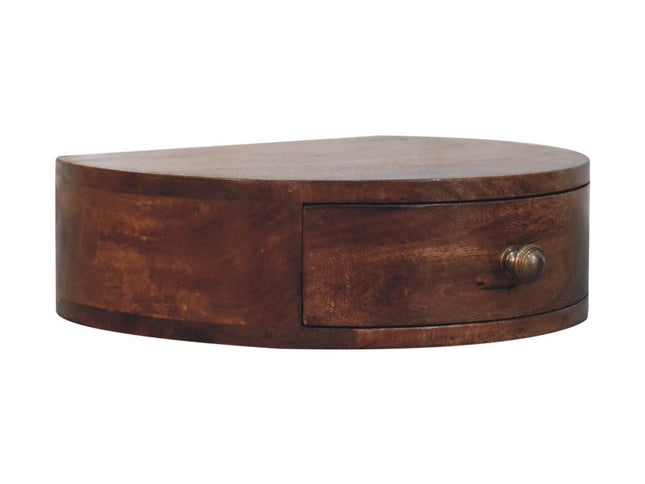 16" Brown Solid Wood One Drawer Half Moon Floating Nightstand