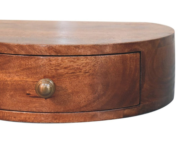 16" Brown Solid Wood One Drawer Half Moon Floating Nightstand