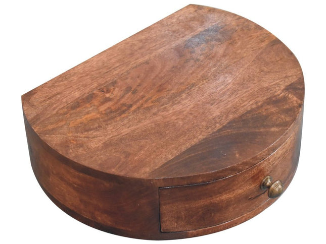 16" Brown Solid Wood One Drawer Half Moon Floating Nightstand