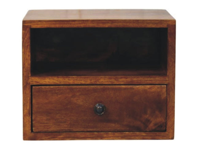12" Chestnut Solid Wood Square One Drawer Floating Nightstand