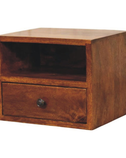12" Chestnut Solid Wood Square One Drawer Floating Nightstand
