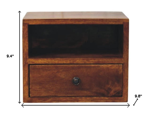12" Chestnut Solid Wood Square One Drawer Floating Nightstand
