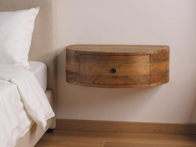 22" Brown Solid Wood Round One Drawer Floating Nightstand