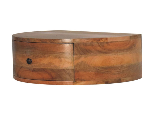 22" Brown Solid Wood Round One Drawer Floating Nightstand