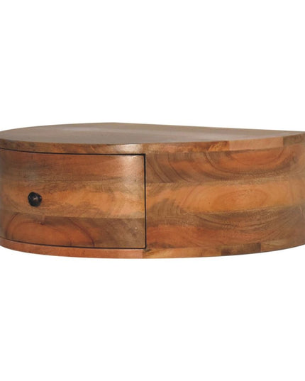 22" Brown Solid Wood Round One Drawer Floating Nightstand