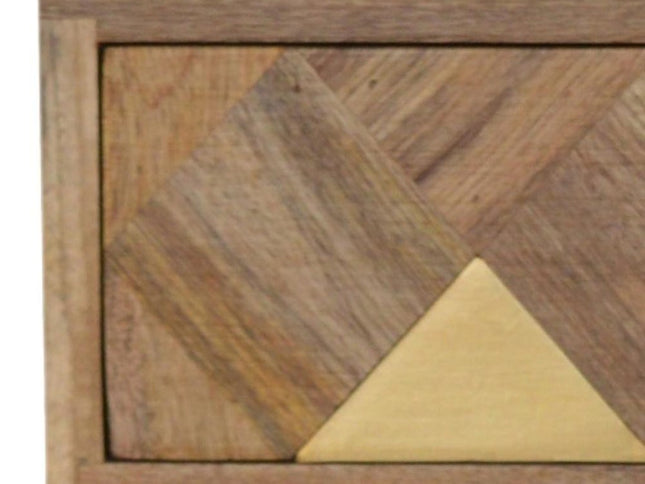 18" Brown Solid Wood Carved Geometric One Drawer Floating Nightstand