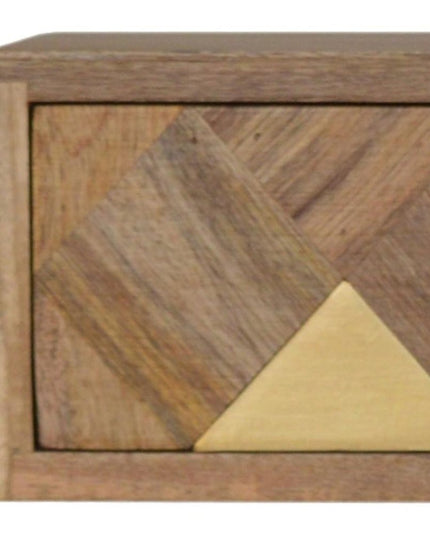 18" Brown Solid Wood Carved Geometric One Drawer Floating Nightstand