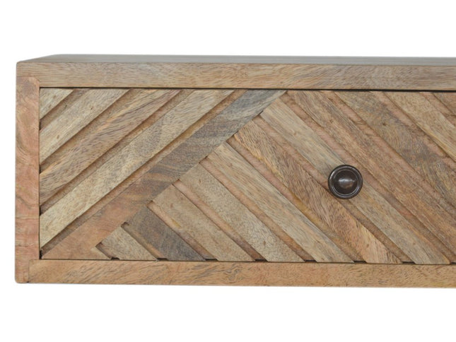 18" Natural Solid Wood Carved Geometric One Drawer Floating Nightstand