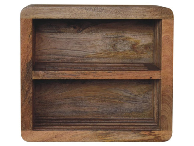 18" Brown Solid Wood Carved Geometric Floating Nightstand