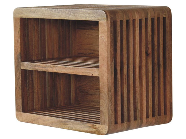 18" Brown Solid Wood Carved Geometric Floating Nightstand