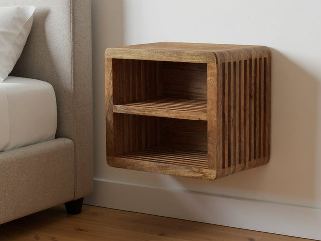 18" Brown Solid Wood Carved Geometric Floating Nightstand