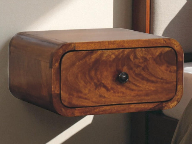 12" Chestnut Solid Wood One Drawer Floating Nightstand
