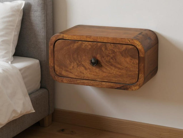 12" Chestnut Solid Wood One Drawer Floating Nightstand