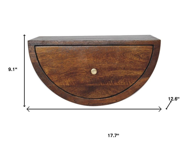 18" Chestnut Solid Wood One Drawer Half Moon Floating Nightstand