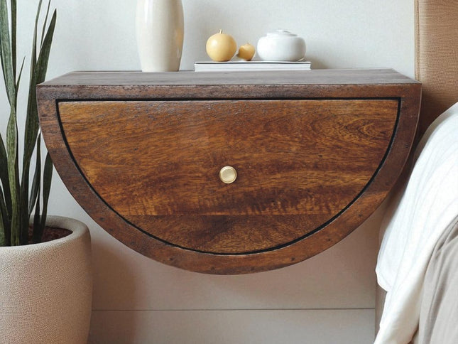 18" Chestnut Solid Wood One Drawer Half Moon Floating Nightstand