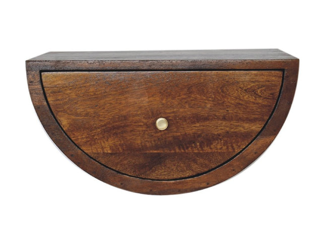 18" Chestnut Solid Wood One Drawer Half Moon Floating Nightstand