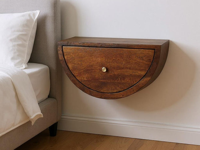 18" Chestnut Solid Wood One Drawer Half Moon Floating Nightstand