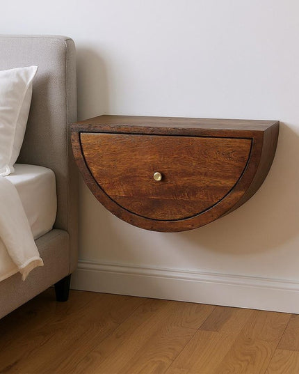 18" Chestnut Solid Wood One Drawer Half Moon Floating Nightstand