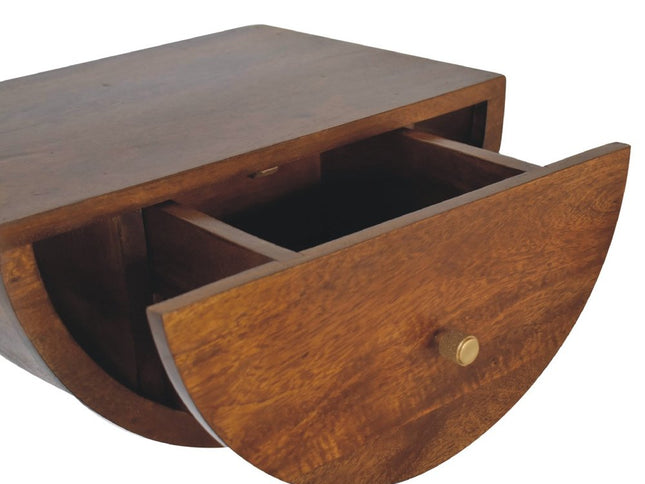 18" Chestnut Solid Wood One Drawer Half Moon Floating Nightstand