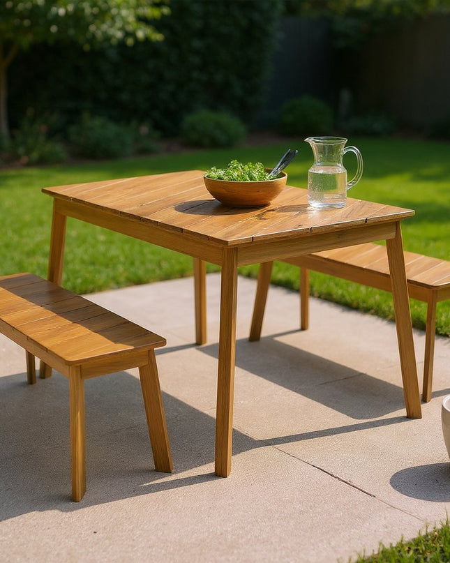 Three Piece Natural Solid Wood Outdoor Patio Set With Table