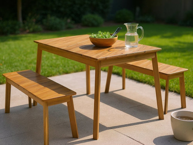 Three Piece Natural Solid Wood Outdoor Patio Set With Table