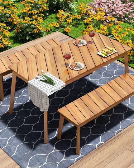 Three Piece Natural Solid Wood Outdoor Patio Set With Table